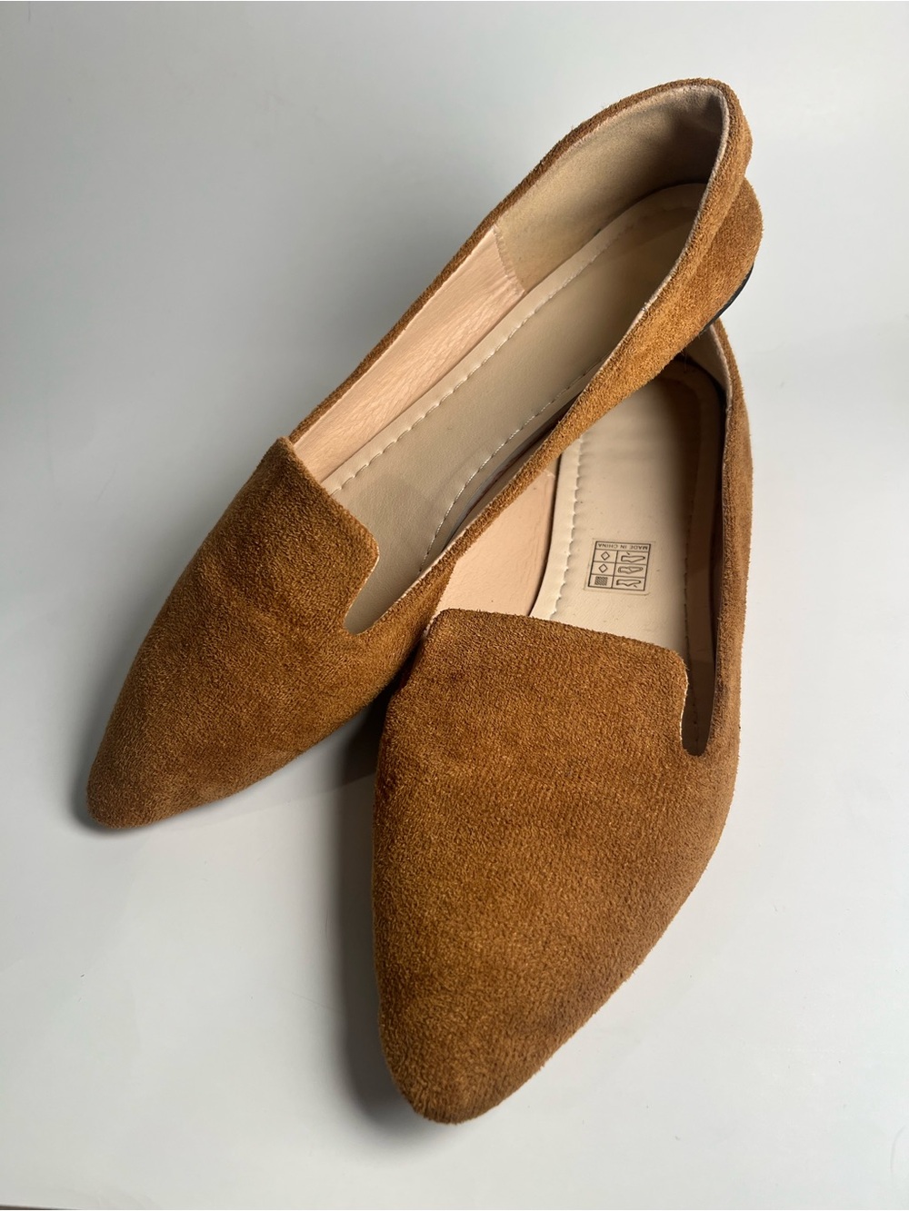 Women’s Pointed Faux Suede Loafers in Camel Brown - Slip-On Flats Size 42 or 10